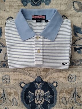 Vineyard Vines Light Blue and White Striped Polo